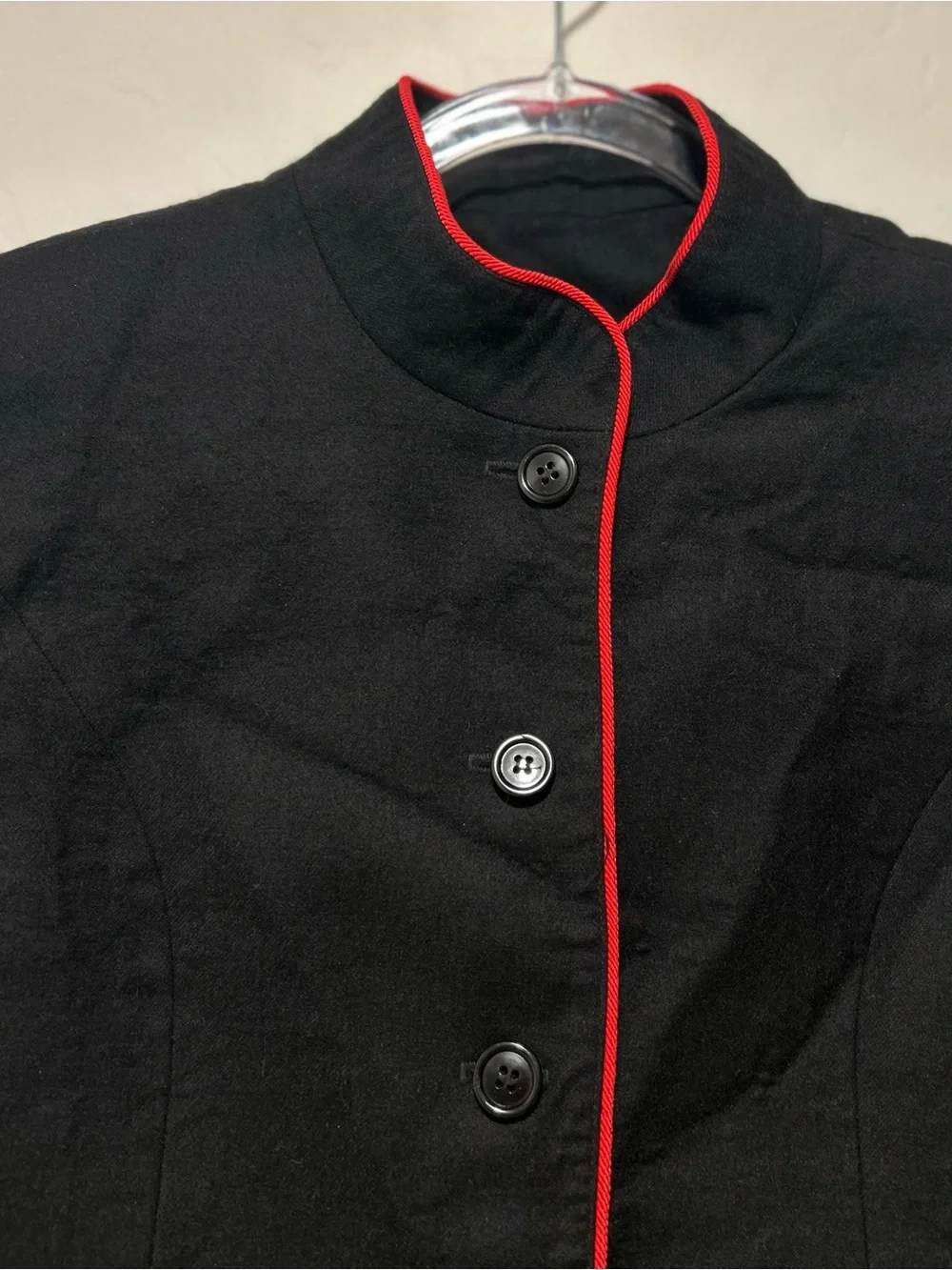 Vintage 60’s Handmacher 100% Wool Black Red Piping Blazer Jacket Size 6 EUC